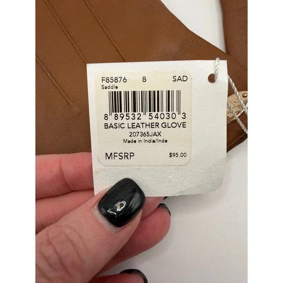 Coach Gloves Women 8 Saddle Brown Basic Sheep Leather Merino Wool Lined‎ NWT - Picture 4 of 7